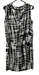 Lila Rose Black White Tie Dye Sleeveless Dress with Drawstring Size Large