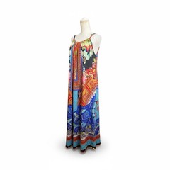 Camilla Multicoloured Silk Maxi Dress Size OS Boho Resort Drawstring Neckline