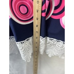 White Mark Geometric Polka Dot Mini Dress S Navy Pink Lace Trim Retro Mod Boho