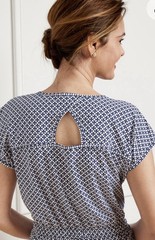 T By Talbots Small Athletic Lightweight Stretch Keyhole Dress Leaf Dot NWT Navy
