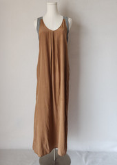 No. 6 Store Silk Maxi Dress Sleeveless Pocket Brown Grey Women&rsquo;s S/M (Bust 36&Prime;)