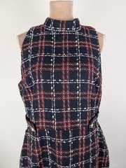 NWT ALEXIA ADMOR Remington Plaid Tweed Midi Dress Sz 14 Navy Quiet Luxury