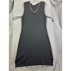 Vertigo Paris Women Black Knit Sleeveless V-Neck Sheath Dress SZ L Contrast Trim