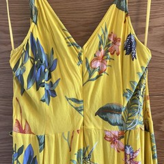 Warehouse Dress Yellow Tropical Floral 16 Ruffle Side Tie Adjustable 100%Viscose