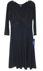 Chaps Twist Front Midi Dress Women&rsquo;s M Black 3/4 Sleeve Stretch Fit & Flare
