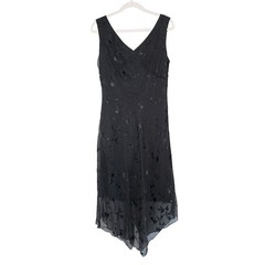 Sz 12 Vintage Y2K 90s Black Floral Burnout Handkerchief Fairycore Gothic Dress