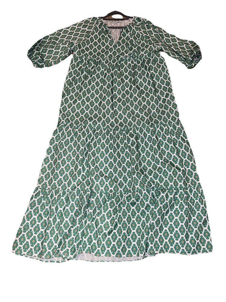 Women&rsquo;s Southwest Pattern Green and Mustard Long Sleeve Maxi Dress Size L/ XL
