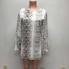 Aakaa Womens Shift Dress Beige Snake Print Lined Scoop Neck Long Sleeve Tie S