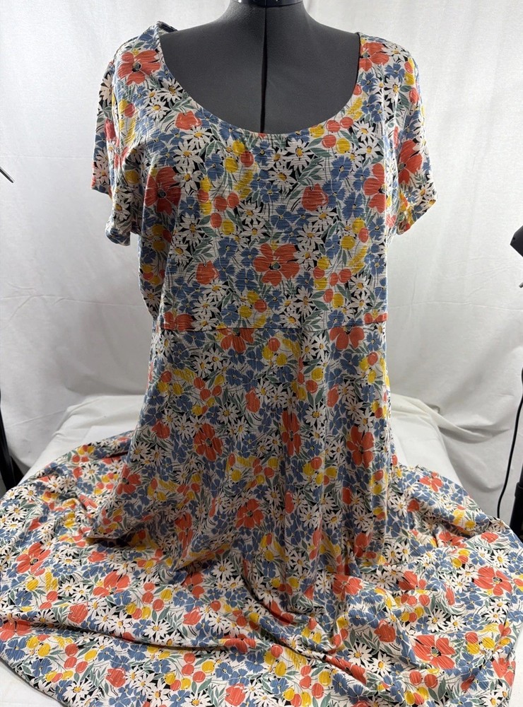 Chaps Ralph Lauren Maxi Dress 2X Colorful Floral Casual Boho Feminine Cotton