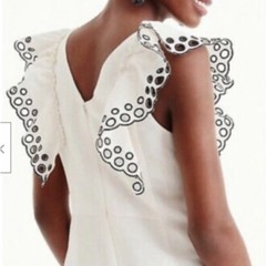 J. Crew Ivory Eyelet Flutter Sleeve Textured Sheath Dress 6