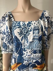 Farm Rio Women&rsquo;s Multicolored Ancient Garden Linen Floral Toucan Mini Dress Sz S