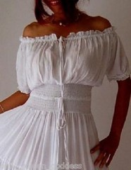 white dress peasant smocked ruffled S M L XL 1X 2X 3X 4X 5X 6X PLUS ONE SIZE