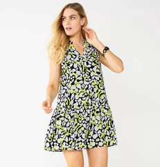Nine West Dress Size Medium Abstract Print Drop Waist Ruffle Hem