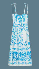 ZARA NEW WOMAN FLORAL POPLIN PRINT MIDI DRESS BELT BLUE/ WHITE sz S 3293/056