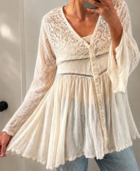 Blue Pepper Lace Babydoll Tunic Bluse M Ivory Romantic Fairy Gauze Peasant Dream