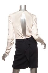 ROKSANDA ILINCIC Navy Cream Open-Back Long Sleeve Draped Short Dress XS NEW