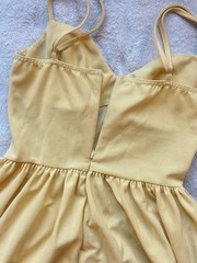 Yellow Midi A-Line Dress with Corset Bodice, Strappy Sleeves, Lace Up, V-Neck