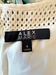 Alex Marie Kent Dress Size 4 Floral Asymmetrical Flare White Blue Green NWT