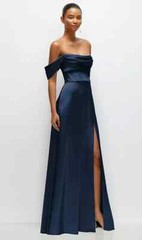 After Six Midnight Navy Blue Satin Convertable Gown Size 6 $269 6898