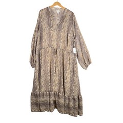 New A.N.A. Animal/Snake Print Long Sleeve Maxi Dress size 3X Tan/Brown/Black
