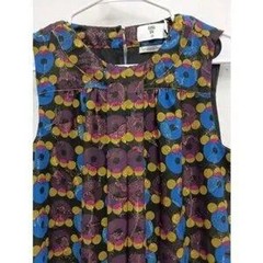 Anna Sui Shift Dress Womens Small Multicolor Mod Floral Metallic Sleeveless Mini