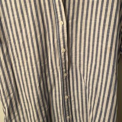 GAP Womens Large Oversized Blue White Striped Button Up Linen/Cotton Blend Dress