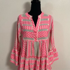 Devotion Dress Women&rsquo;s Size Small White Pink Ella Mini Dress Tiered Embroidered