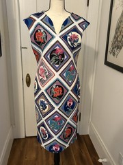 Tahari Size 10 Floral Scarf Print Sheath Dress V-Neck Cap Sleeve Lined w/Stretch