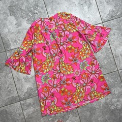 Jude Connally Shift Dress Flutter Sleeve Stretch Knit Jude Cloth Pink Floral M