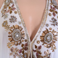 White Sexy Boho V-Neck Open Back Summer Beach Beaded Bow Long Maxi Dress S M L