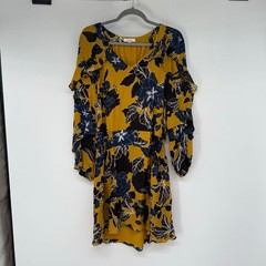 Parker Gigi Ruffle Sleeve Silk‎ Blend Smocked Waist Dress Women&rsquo;s Size L Yellow