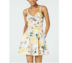 Speechless Junior Womens 3 Yellow Sleeveless Pocket Floral Fit Flare Dress NWT