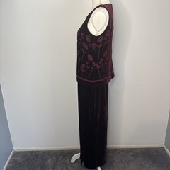 Vtg 90s Y2k Velvet Burnout Satin Skirt Set Midi Red Grunge Whimsigoth Goth Sz 10