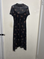 Women&rsquo;s Dark Floral Mesh MidiDress SizeXL Asymmetric Hem SheerWhimsigoth Fairy