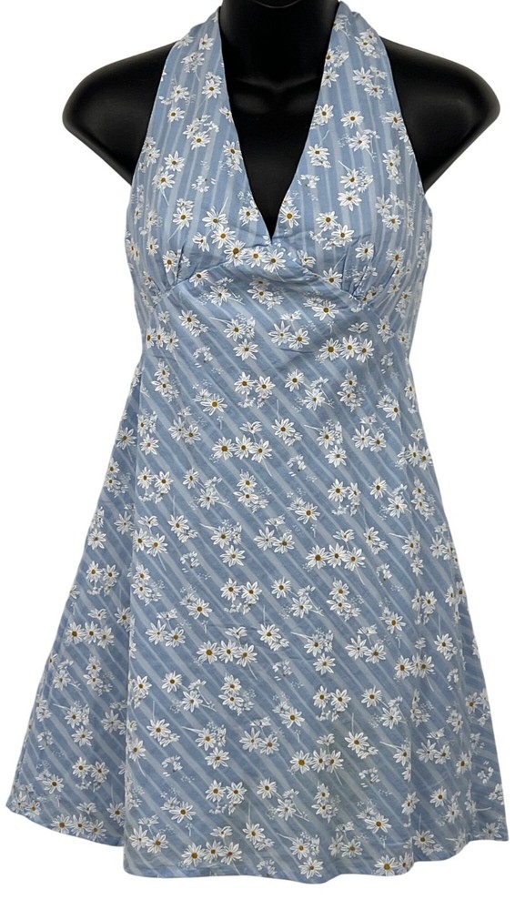 Billy J Womens Halter Delilah Mini Dress Floral Summer Blue V-Neck