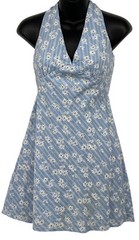 Billy J Womens Halter Delilah Mini Dress Floral Summer Blue V-Neck