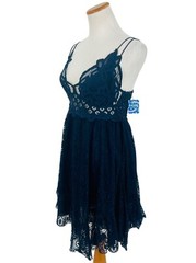 NWT Free People Navy Blue Adella Burnout Velvet & Lace Boho Mini Slip Dress