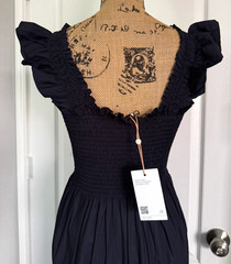 Quince Organic Cotton Poplin Smocked Midi Dress Sundress Tiered Ruffle Black M