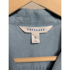 POPSUGAR Chambray Sleeveless Blue Button-Front Mini Shirt Dress Pockets Small