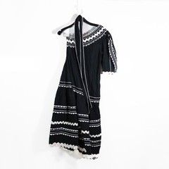 NEW Sea New York Ryleigh Ric Rac One Shoulder Cotton Pullover Midi Dress Black