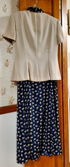 DANNY & NICOLE- Dark Blue & Beige 2Pc Jacket Dress SET – SIZE 8