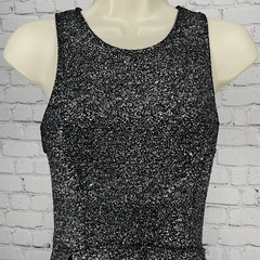 Everly Black Silver Shimmer Lined Stretch Pleated USA Made Dress Size Small S