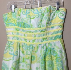 Vtg Lilly Pulitzer Size 6 Strapless Silk Cotton Blend White Yellow Green Dress