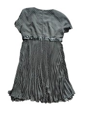 Vintage Luisa Spagnoli Black Polka Dot Pleated Midi Dress with Satin Waist Tie