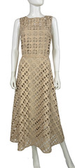 $1K Akris New Beige Dot Guipure Lace Midi Dress Cocktail 10 US 46 IT 40 D M Slip