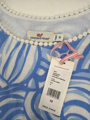 NWT Vineyard Vines Nautilus Shell Print Swing Linen Dress Womens 10 Coastal Blue