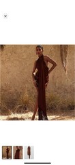 Rat & Boa Brown Solid Halter Sleeveless Long Maxi Dress Fringe Accent S