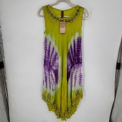 True Rock Tie Dye Dress Womens Free Size Green Purple New Sequin Boho Festival