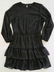 NWT Express Black Elastic Waist Keyhole Back Knee Ruffled Dress Size Large