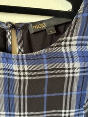 Maje Side-Ruched Plaid Tartan Blue and Navy Long Dress Ruffle UK size 10